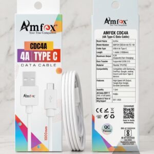 Amfox CDC4A 4A Fast Charging USB to Type C Data Cable | 1 Meter | High Speed Charging & Data Sync Cable | White